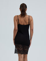 Seamless Basic Lace Silk Slip | Mulberry silke Underkjole Sort
