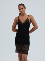 Seamless Basic Lace Silk Slip | Mulberry silke Underkjole Sort