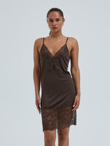 Seamless Basic Lace Silk Slip | Mulberry silke Underkjole Umber Brown