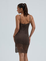 Seamless Basic Lace Silk Slip | Mulberry silke Underkjole Umber Brown
