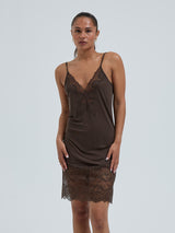 Seamless Basic Lace Silk Slip | Mulberry silke Underkjole Umber Brown