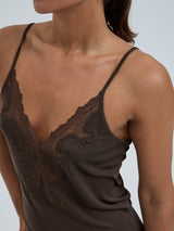 Seamless Basic Lace Silk Slip | Mulberry silke Underkjole Umber Brown