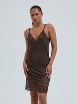 Seamless Basic Lace Silk Slip | Mulberry silke Underkjole Umber Brown