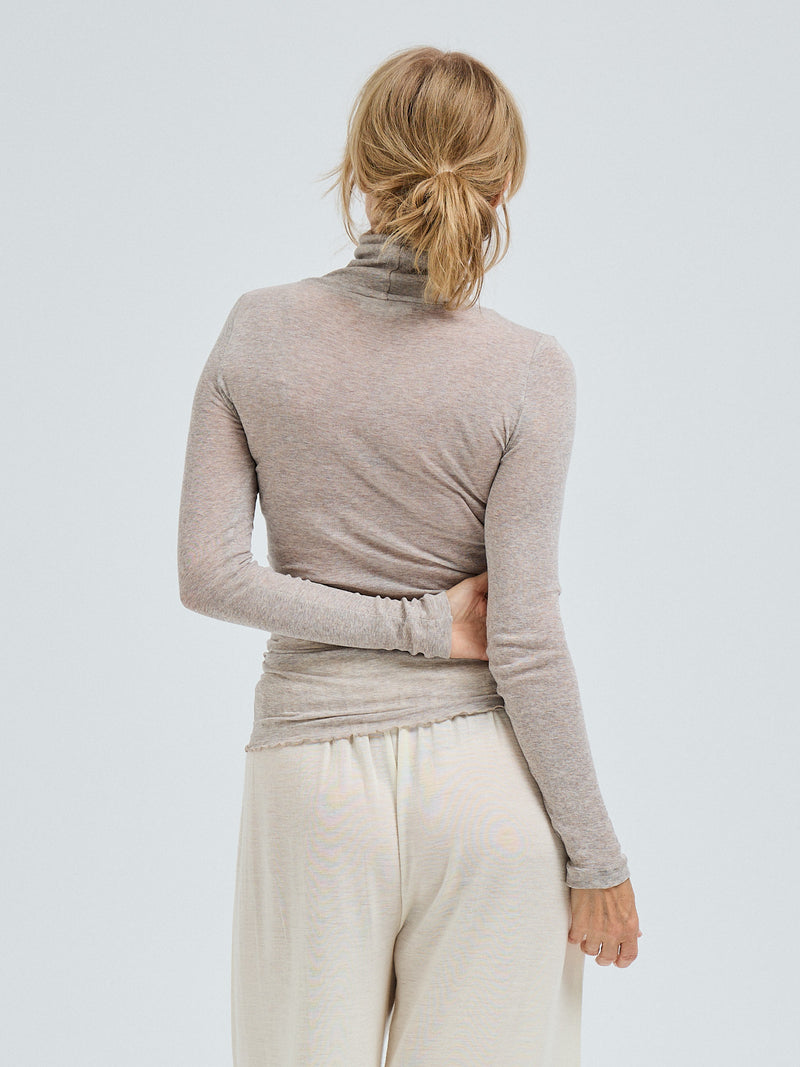 Seamless Basic Nouveau | Bomuld Rullekravebluse Desert Melange