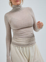 Seamless Basic Nouveau | Bomuld Rullekravebluse Desert Melange