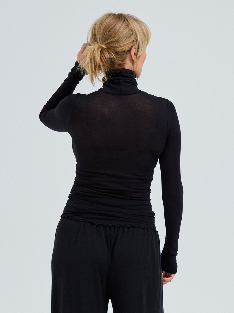 Seamless Basic Nouveau | Bomuld Rullekravebluse Sort