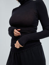 Seamless Basic Nouveau | Bomuld Rullekravebluse Sort