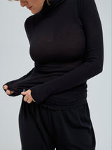 Seamless Basic Nouveau | Bomuld Rullekravebluse Sort
