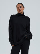 Seamless Basic Roll Neck Jumper | Uld Cashmere Rullekravebluse Sort