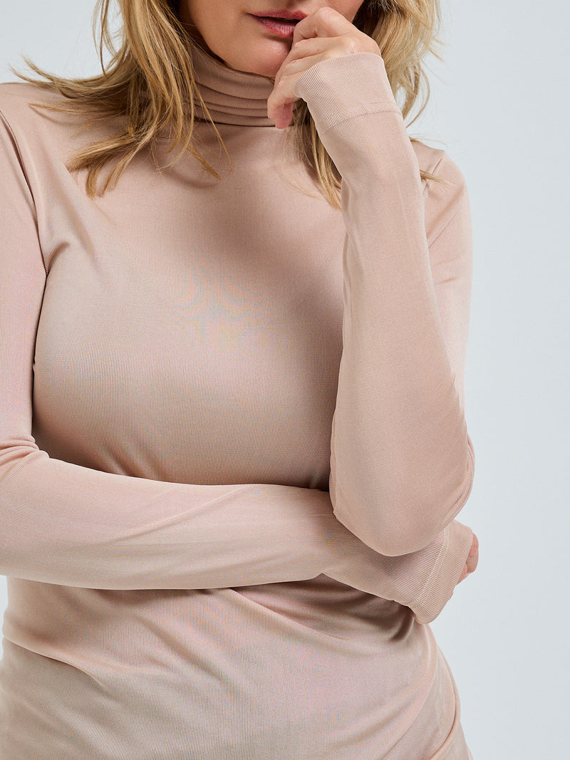 Seamless Basic Sheer Roll Neck | Silke Rullekravebluse Rosa Beige