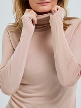 Seamless Basic Sheer Roll Neck | Silke Rullekravebluse Rosa Beige