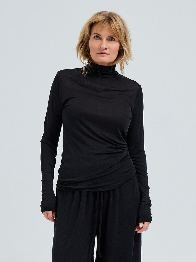 Seamless Basic Sheer Roll Neck | Silke Rullekravebluse Sort