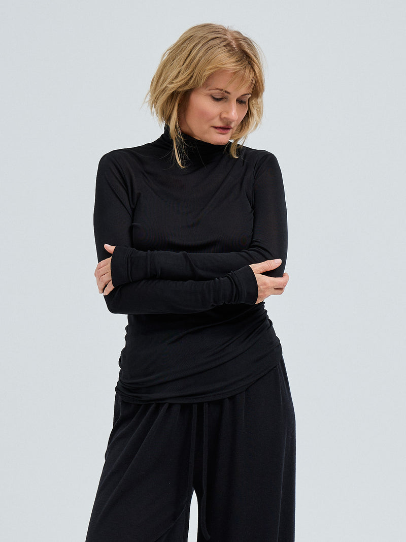 Seamless Basic Sheer Roll Neck | Silke Rullekravebluse Sort
