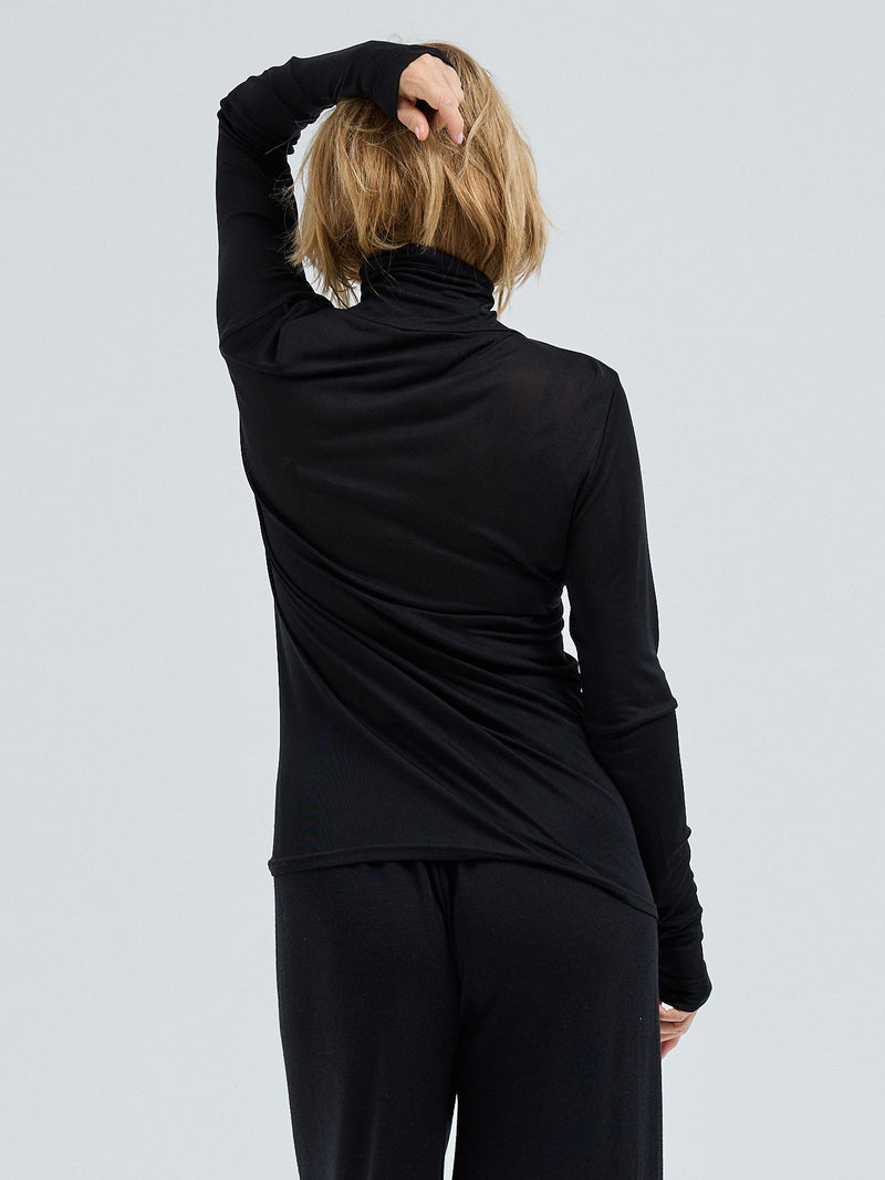 Seamless Basic Sheer Roll Neck | Silke Rullekravebluse Sort