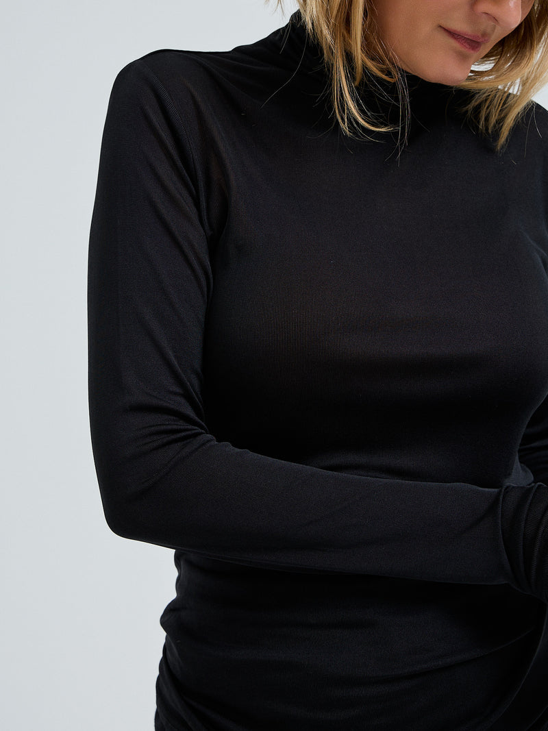 Seamless Basic Sheer Roll Neck | Silke Rullekravebluse Sort