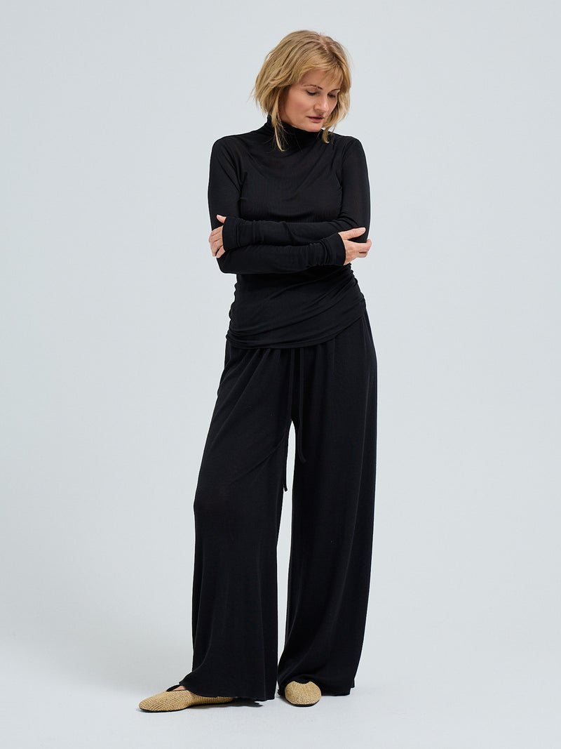 Seamless Basic Sheer Roll Neck | Silke Rullekravebluse Sort