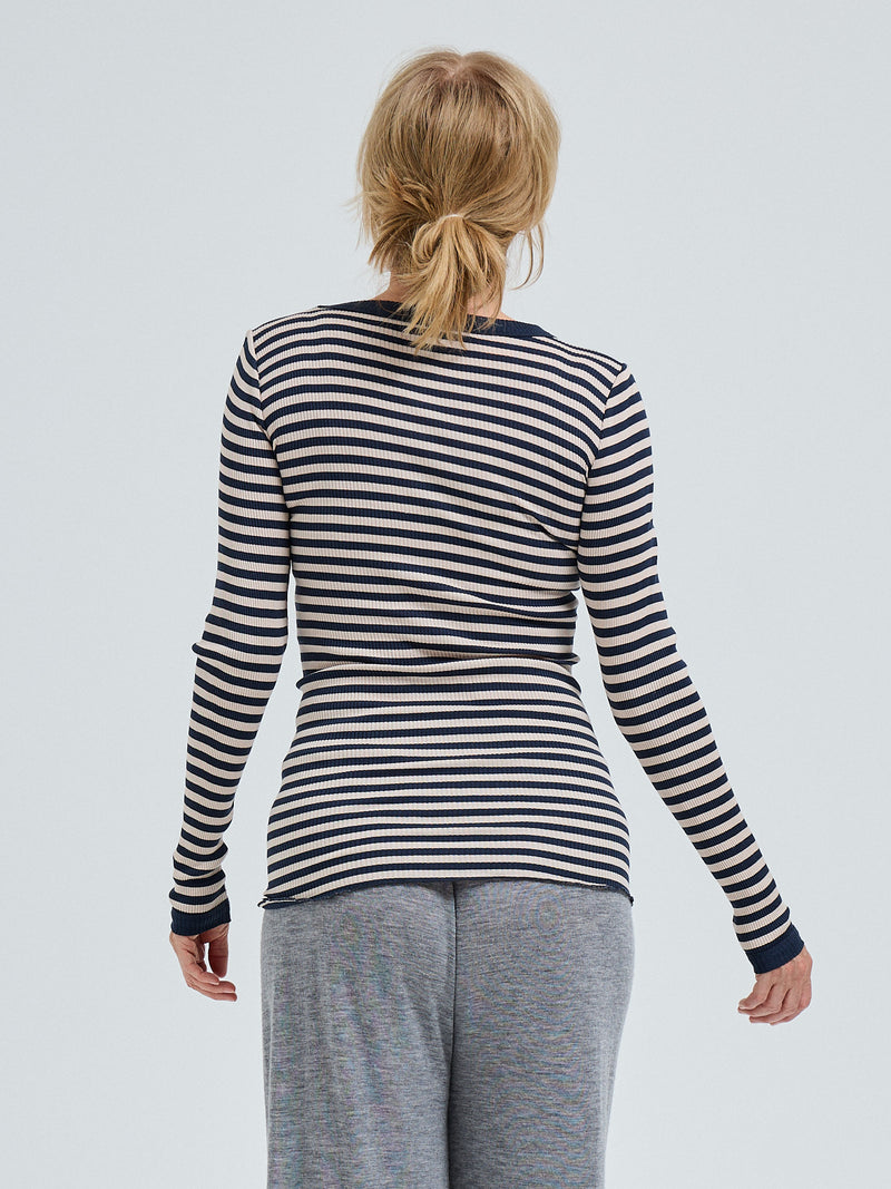 Seamless Basic Silky Fiore | Silke Bluse Navy/beige