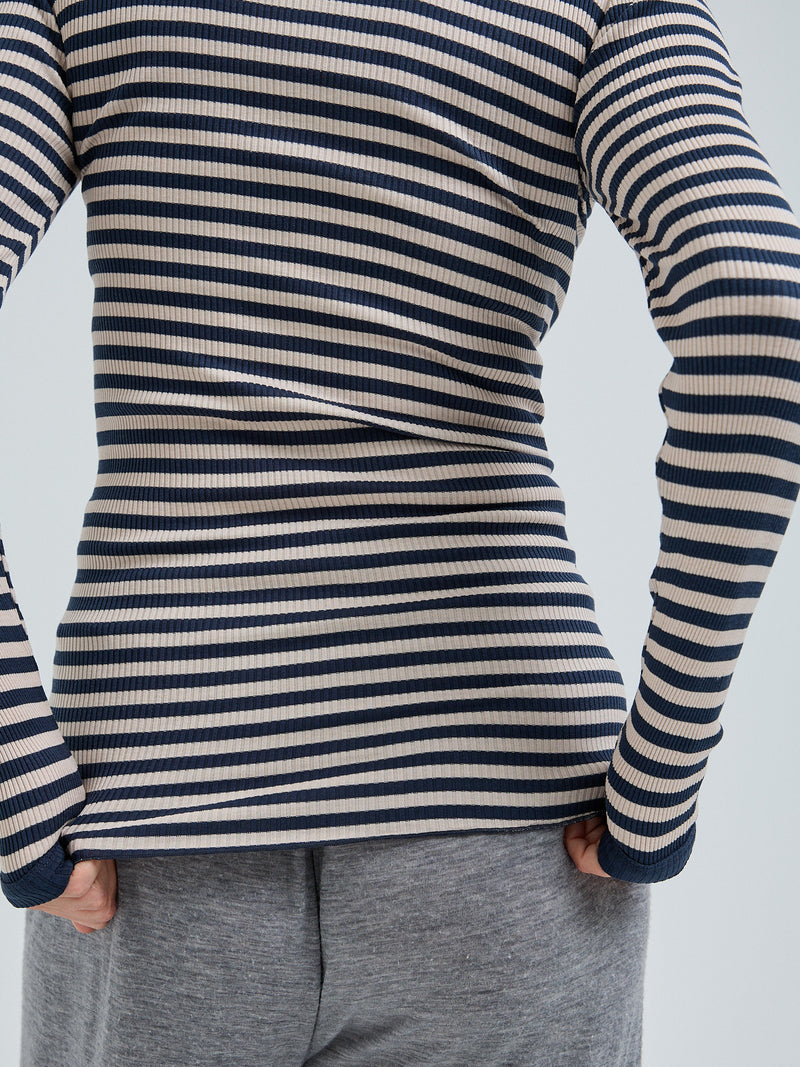 Seamless Basic Silky Fiore | Silke Bluse Navy/beige