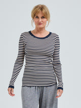 Seamless Basic Silky Fiore | Silke Bluse Navy/beige