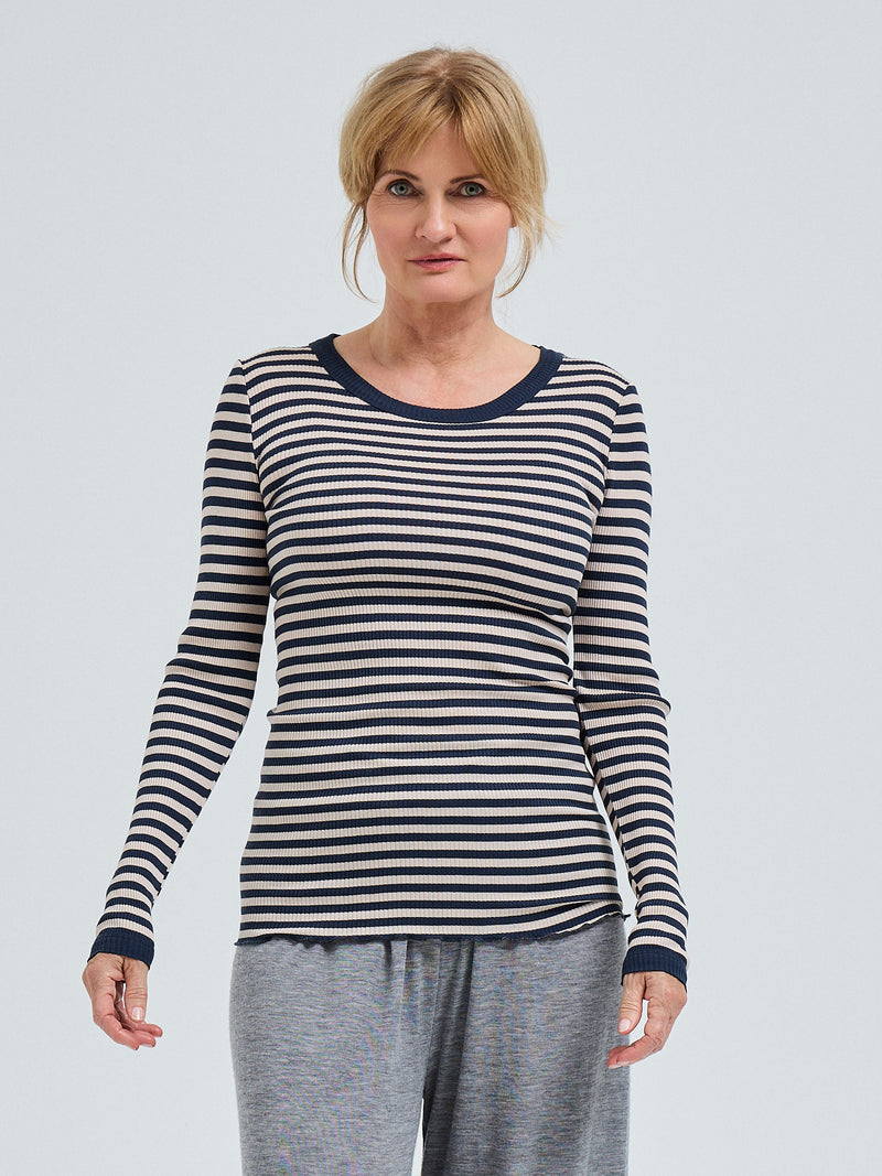 Seamless Basic Silky Fiore | Silke Bluse Navy/beige