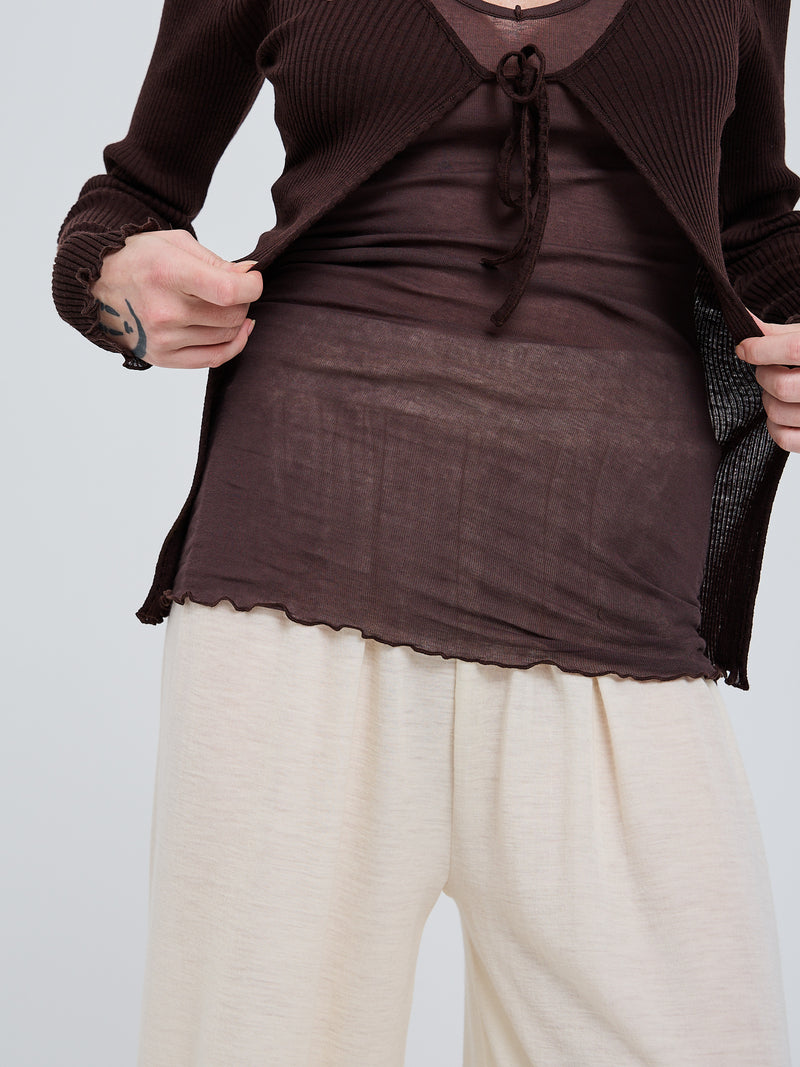 Seamless Basic Woolen Cardigan | Merinould Cardigan Dark Brown