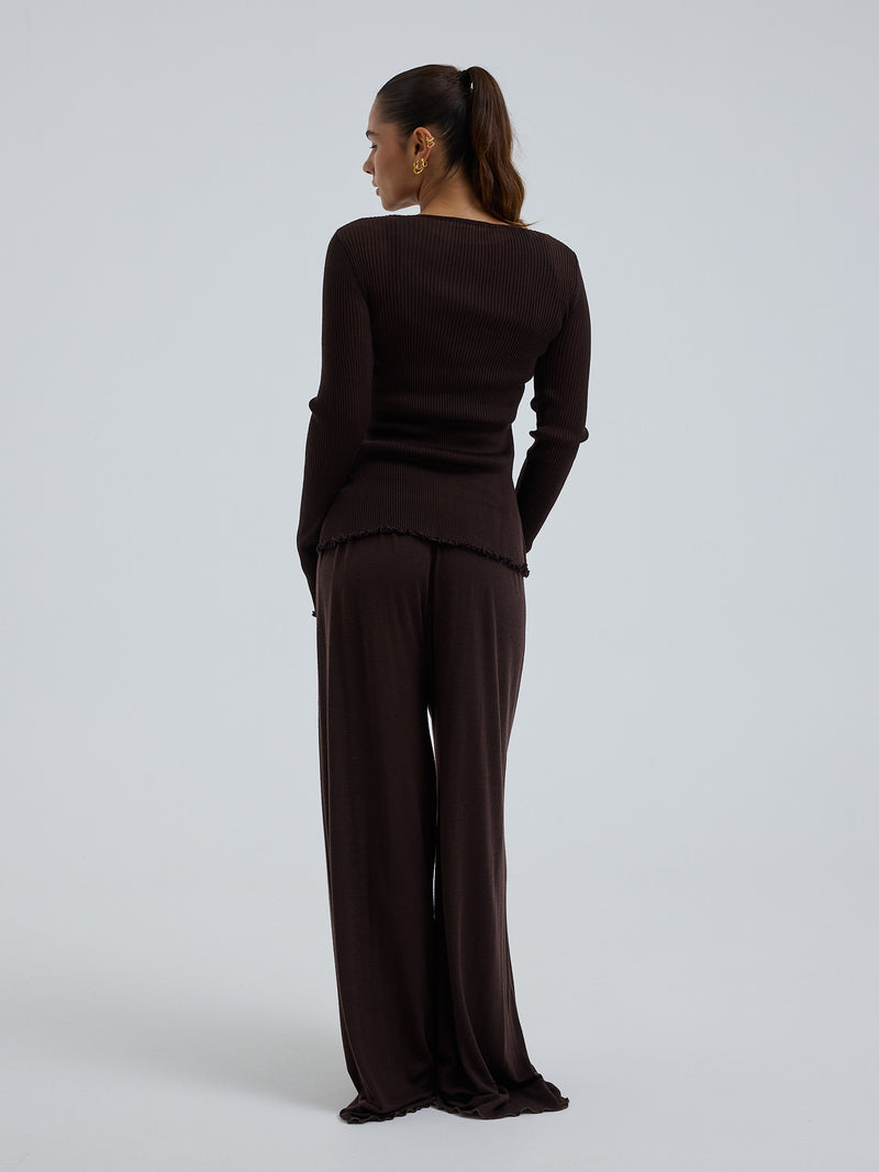 Seamless Basic Woolen Cardigan | Merinould Cardigan Dark Brown