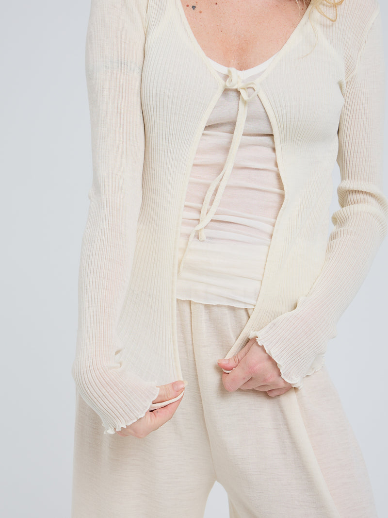 Seamless Basic Woolen Cardigan | Merinould Cardigan Off-white