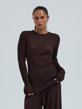 Seamless Basic Woolen Classic Blouse | Merinould L/S T-Shirt Dark Brown