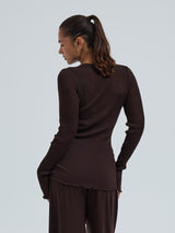 Seamless Basic Woolen Classic Blouse | Merinould L/S T-Shirt Dark Brown