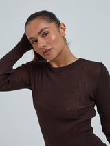 Seamless Basic Woolen Classic Blouse | Merinould L/S T-Shirt Dark Brown
