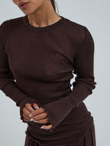 Seamless Basic Woolen Classic Blouse | Merinould L/S T-Shirt Dark Brown