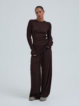 Seamless Basic Woolen Classic Blouse | Merinould L/S T-Shirt Dark Brown