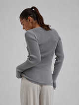 Seamless Basic Woolen Classic Blouse | Merinould L/S T-Shirt Gråmelange