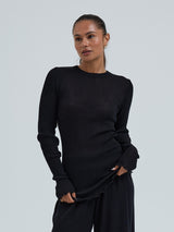 Seamless Basic Woolen Classic Blouse | Merinould L/S T-Shirt Sort
