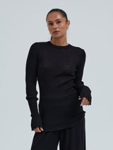 Seamless Basic Woolen Classic Blouse | Merinould L/S T-Shirt Sort