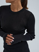 Seamless Basic Woolen Classic Blouse | Merinould L/S T-Shirt Sort