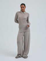 Seamless Basic Woolen Classic Polo | Merinould L/S T-Shirt Beige