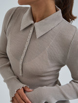 Seamless Basic Woolen Classic Polo | Merinould L/S T-Shirt Beige