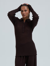 Seamless Basic Woolen Classic Polo | Merinould L/S T-Shirt Dark Brown
