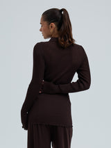 Seamless Basic Woolen Classic Polo | Merinould L/S T-Shirt Dark Brown
