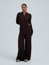 Seamless Basic Woolen Classic Polo | Merinould L/S T-Shirt Dark Brown