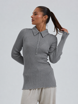 Seamless Basic Woolen Classic Polo | Merinould L/S T-Shirt Gråmelange