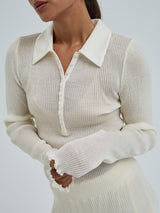 Seamless Basic Woolen Classic Polo | Merinould L/S T-Shirt Off-white