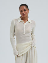 Seamless Basic Woolen Classic Polo | Merinould L/S T-Shirt Off-white