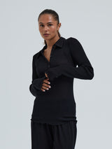 Seamless Basic Woolen Classic Polo | Merinould L/S T-Shirt Sort