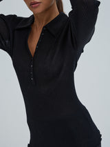 Seamless Basic Woolen Classic Polo | Merinould L/S T-Shirt Sort