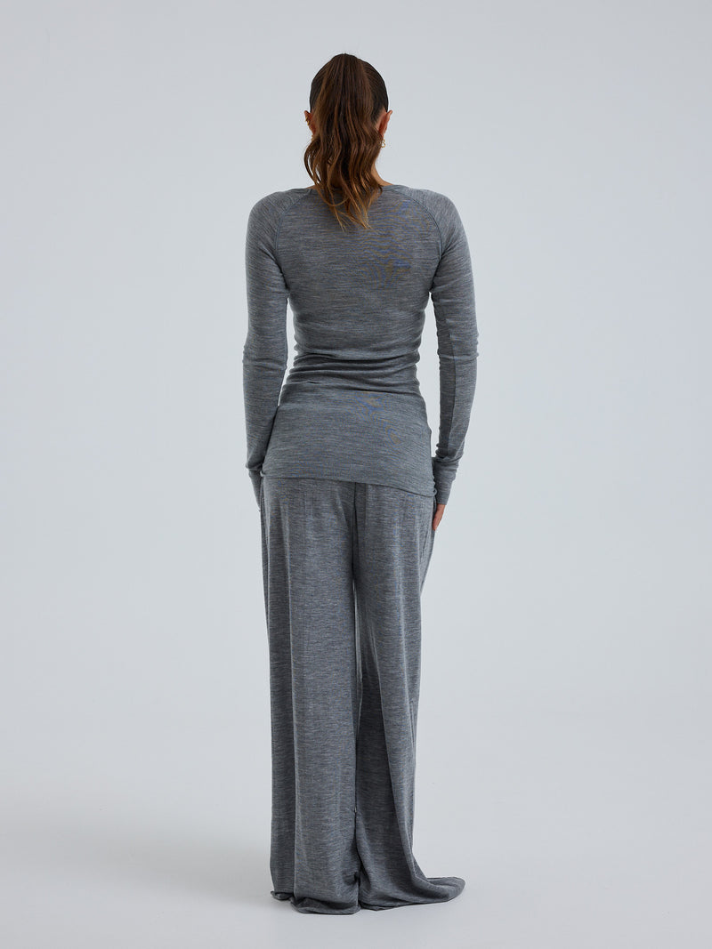 Seamless Basic Woolen Jade | Merinould L/S T-Shirt Gråmelange