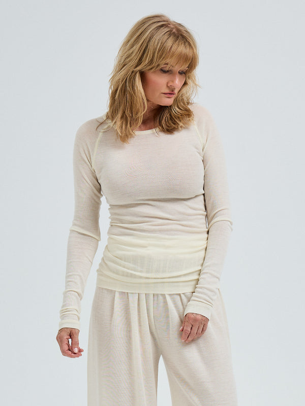 Seamless Basic Woolen Jade | Merinould L/S T-Shirt Off-white