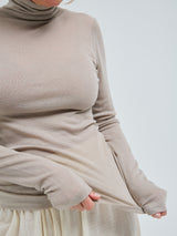 Seamless Basic Woolen Lola | Merinould Rullekravebluse Beige
