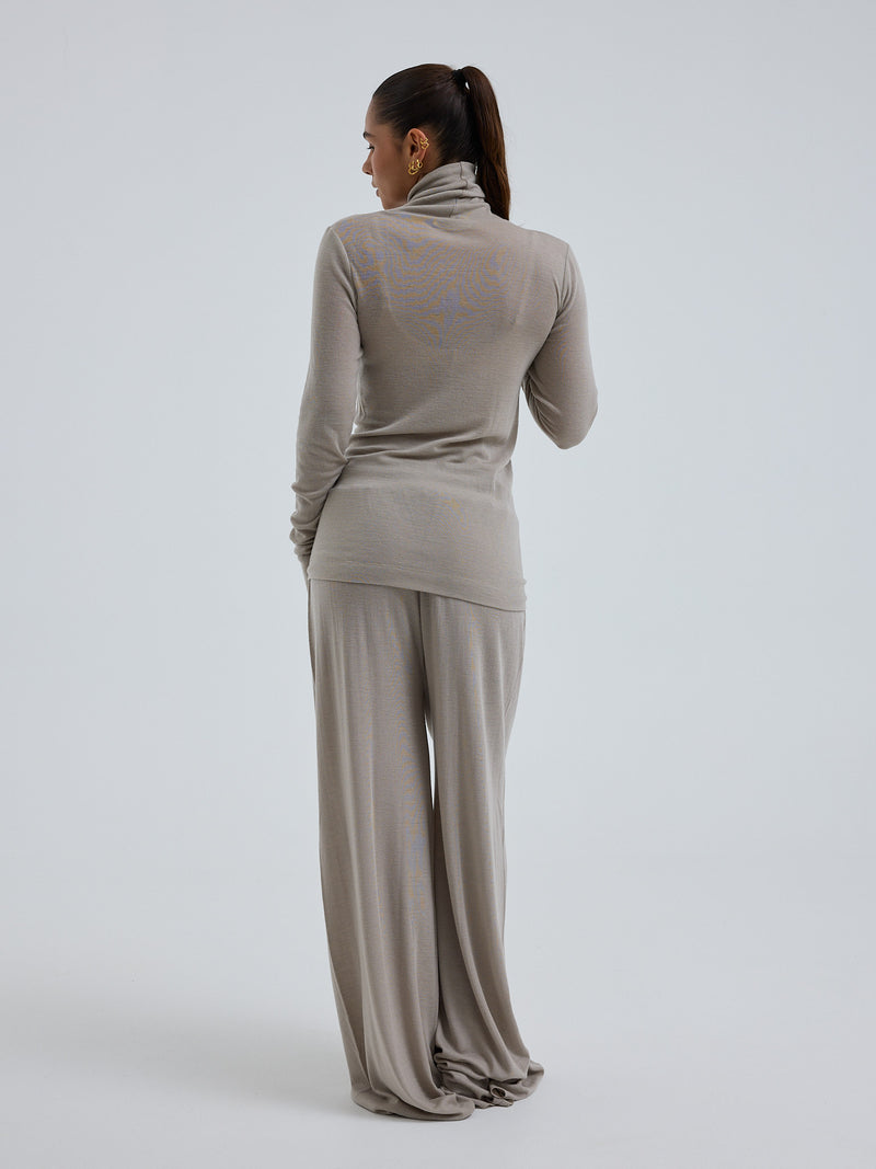 Seamless Basic Woolen Lola | Merinould Rullekravebluse Beige